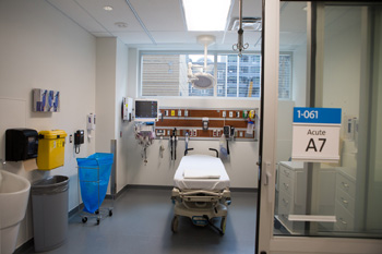 an examinatino room in the new ED an examinatino room in the new ED
