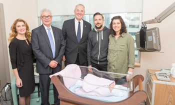 From left to right: Dr. Cindy-Lee Dennis, Dr. Art Slutsky, Bill Blair, then parents Matthew Bucci, Sabrina Campolucci and their daughter Layla From left to right: Dr. Cindy-Lee Dennis, Dr. Art Slutsky, Bill Blair, then parents Matthew Bucci, Sabrina Campolucci and their daughter Layla