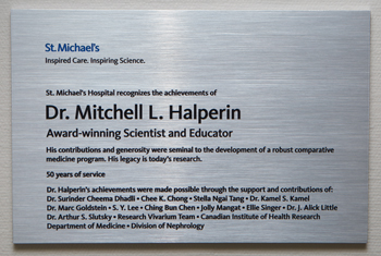 Dr. Mitchell Halperin's honorary plaque