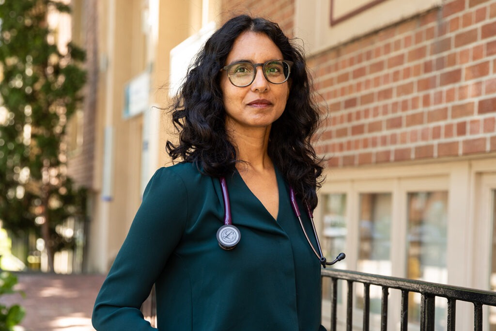 Dr. Tara Kiran stands outside the Health Centre at 80 Bond.