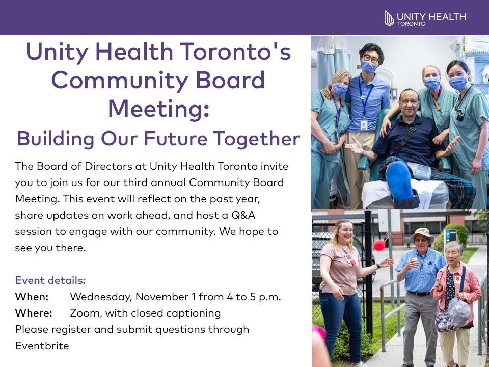 Unity Health Toronto's Community Board Meeting